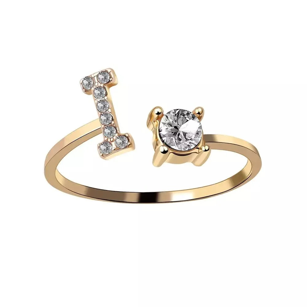 Adjustable Dainty Diamond Letter Initial Ring