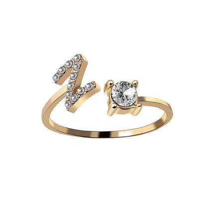 Adjustable Dainty Diamond Letter Initial Ring