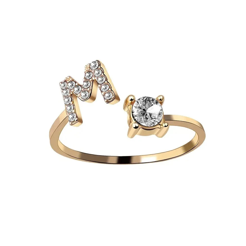 Adjustable Dainty Diamond Letter Initial Ring