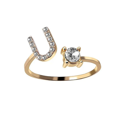Adjustable Dainty Diamond Letter Initial Ring