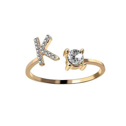 Adjustable Dainty Diamond Letter Initial Ring