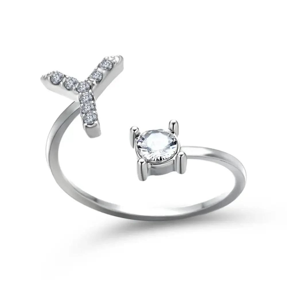 Adjustable Dainty Diamond Letter Initial Ring