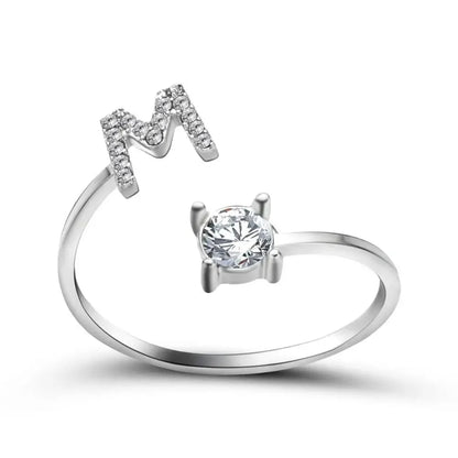 Adjustable Dainty Diamond Letter Initial Ring