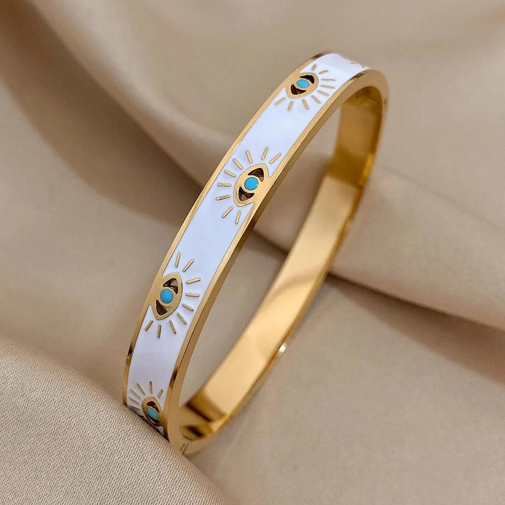 Classy Evil Eye White Enamel Bangle Bracelet