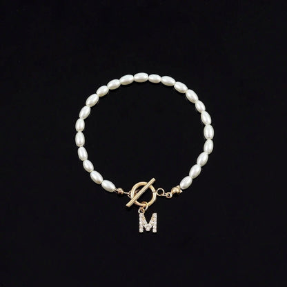 Classy Pearl Clasp Letter Initial Bracelets