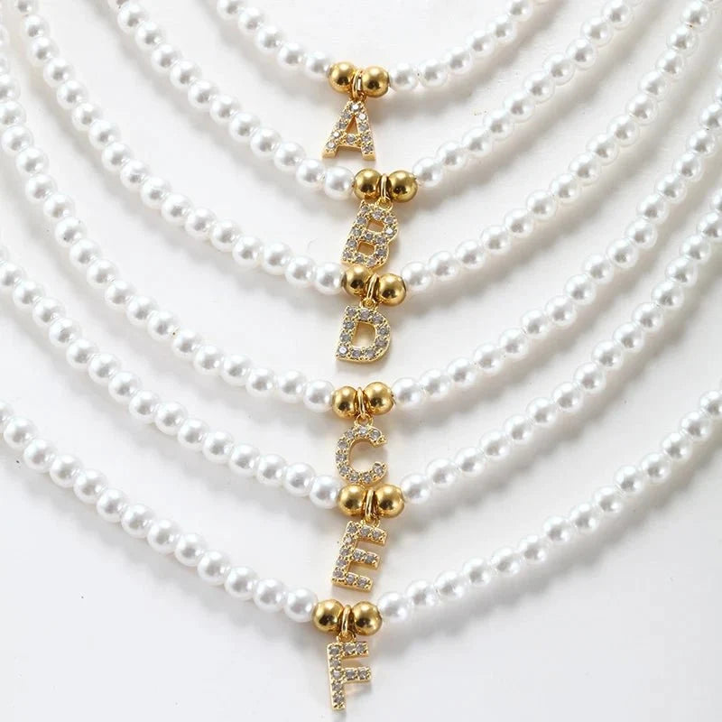 Classy Pearl Dainty Initial Letter Necklace