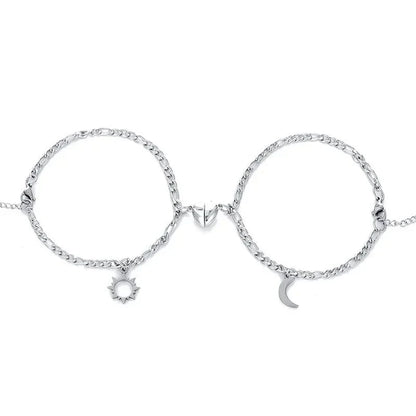 Couples Magnetic Heart Sun & Moon Bracelet Set