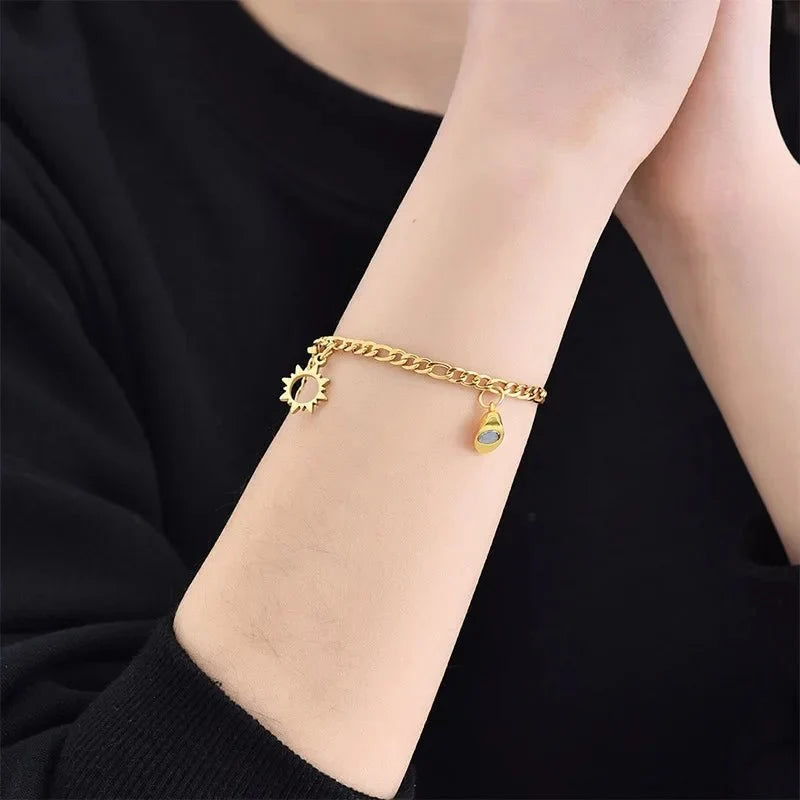 Couples Magnetic Heart Sun & Moon Bracelet Set