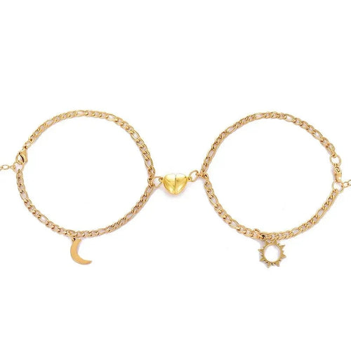 Couples Magnetic Heart Sun & Moon Bracelet Set