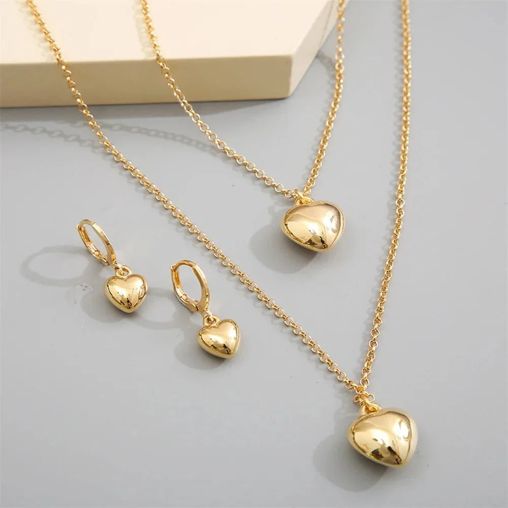 Dainty Balloon Heart Necklace, Bracelet, and Earring Set