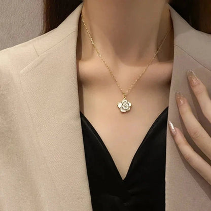 Dainty Blanc Camellia Floral Necklace, Earrings, Ring Jewelry