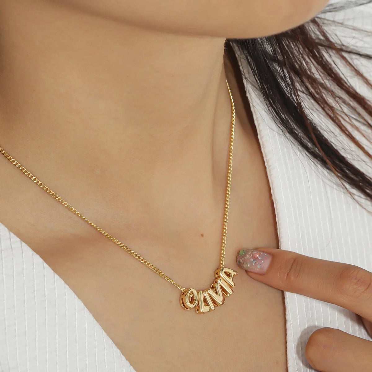 Dainty Bubble Letter Name Necklace