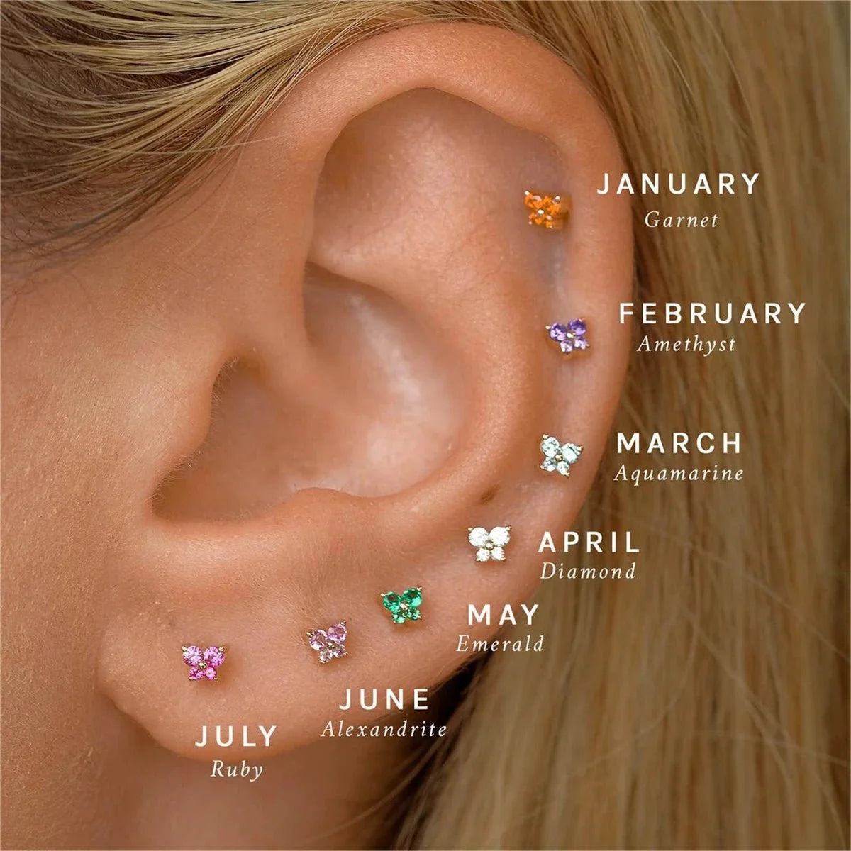 Dainty Butterfly Birthstone Stud Earring