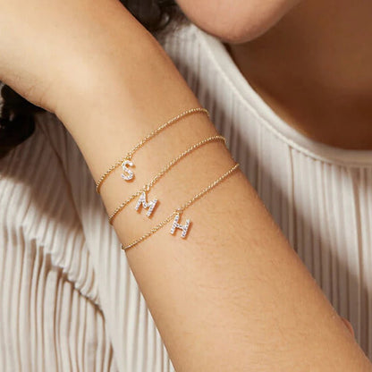 Dainty Chain Diamond Initial Bracelet