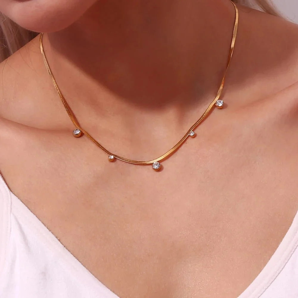 Dainty Diamond Herringbone Choker Necklace