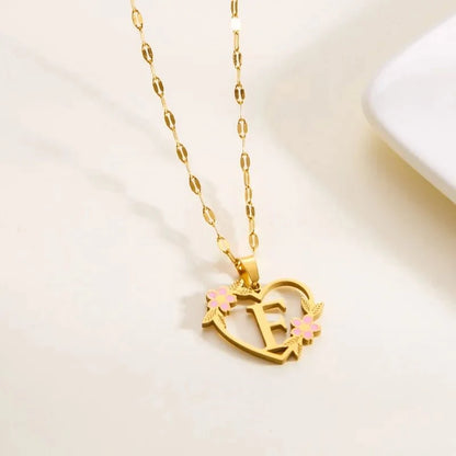 Dainty Floral Accented Heart Letter Initial Necklace