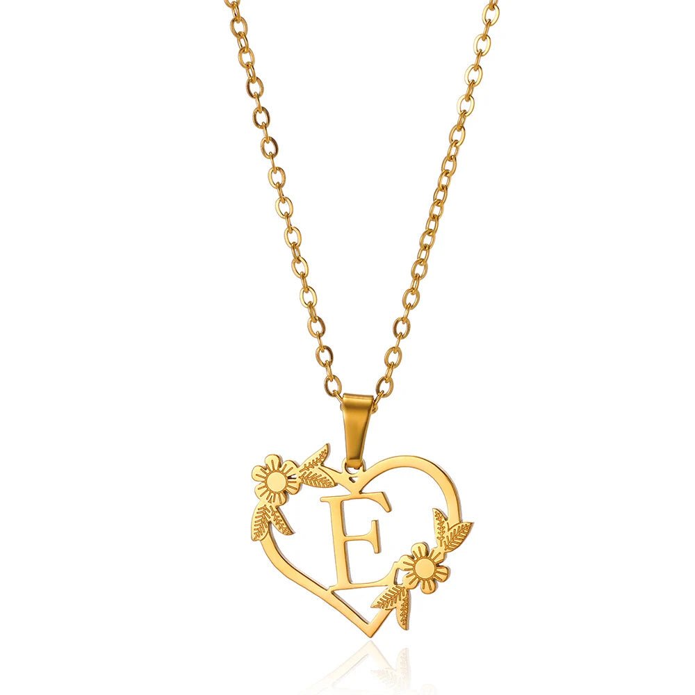 Dainty Floral Heart Letter Initial Necklace