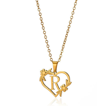 Dainty Floral Heart Letter Initial Necklace