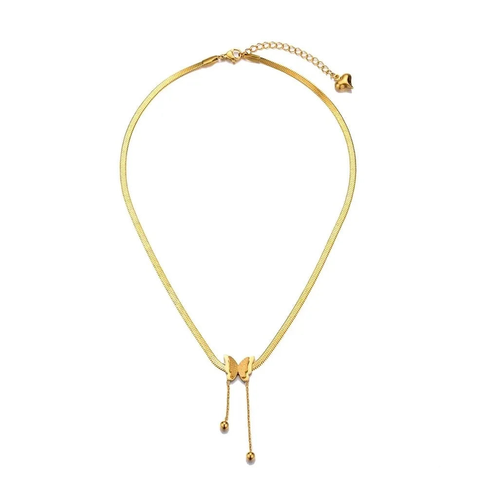Dainty Herringbone Butterfly Dangle Necklace