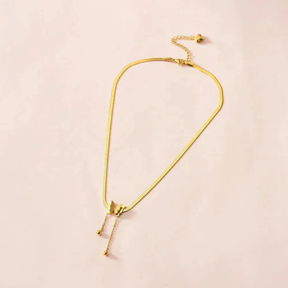 Dainty Herringbone Butterfly Dangle Necklace