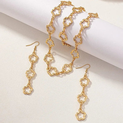 Dainty Open Clover Choker Necklace, Bracelet, Earring Set