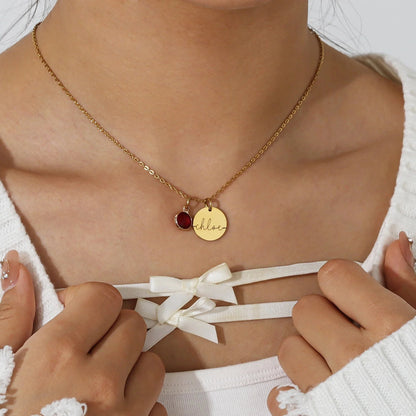 Dainty Personalized Name & Birthstone Necklace