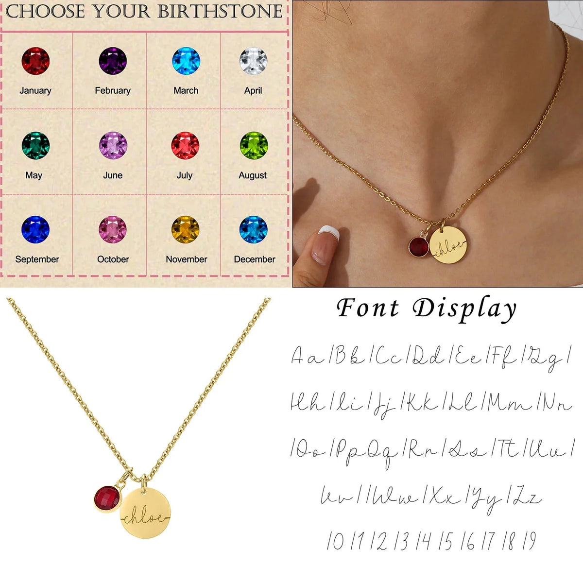 Dainty Personalized Name & Birthstone Necklace