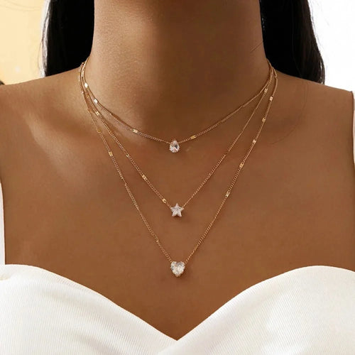 Dainty Shaped Diamonds Necklace Stack