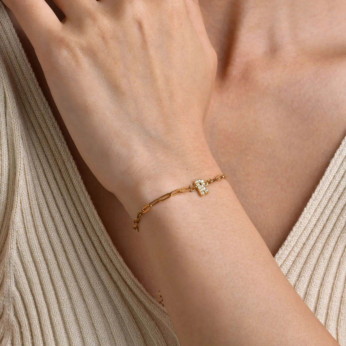 Dainty Thin Paperclip Letter Initial Bracelet