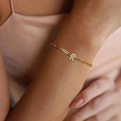 Dainty Thin Paperclip Letter Initial Bracelet
