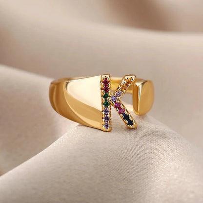 Dazzling Rainbow Custom Letter Initial Rings