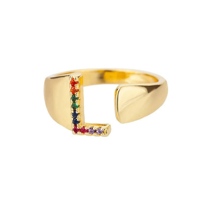 Dazzling Rainbow Custom Letter Initial Rings