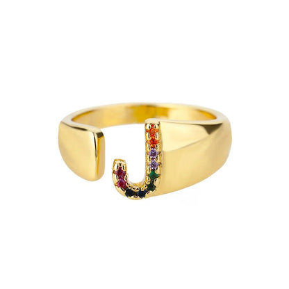 Dazzling Rainbow Custom Letter Initial Rings