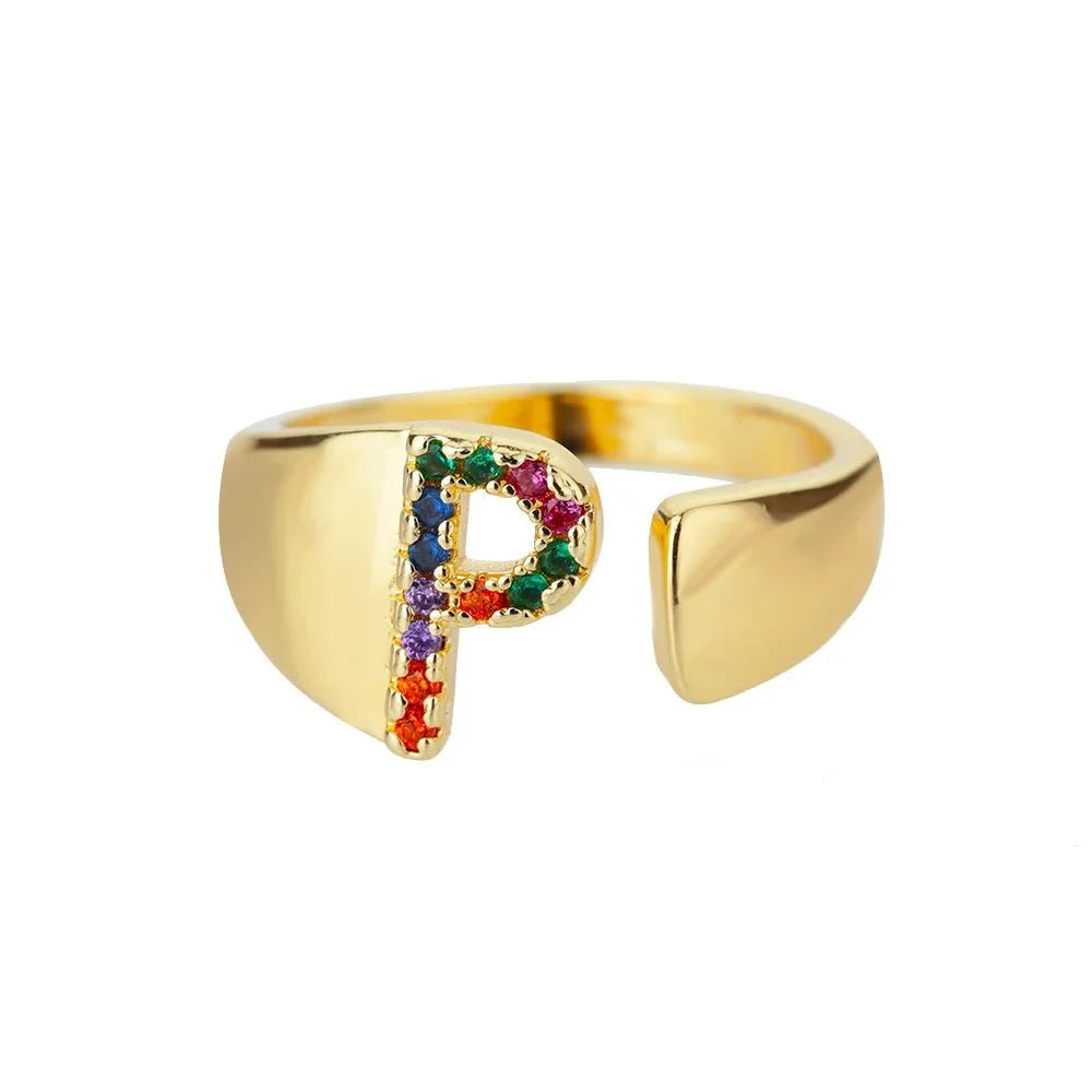 Dazzling Rainbow Custom Letter Initial Rings