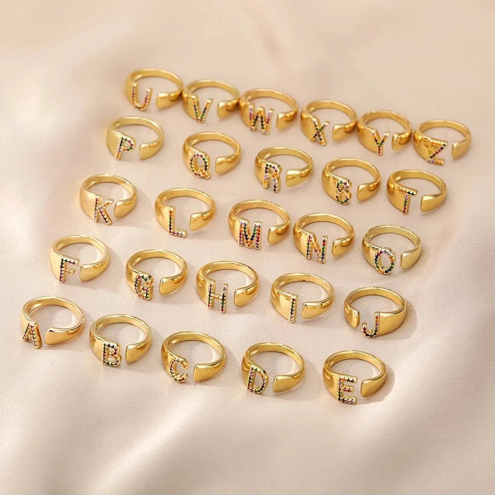 Dazzling Rainbow Custom Letter Initial Rings