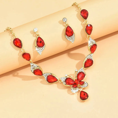 Diamond Gem Set Butterfly Necklace and Earring Set