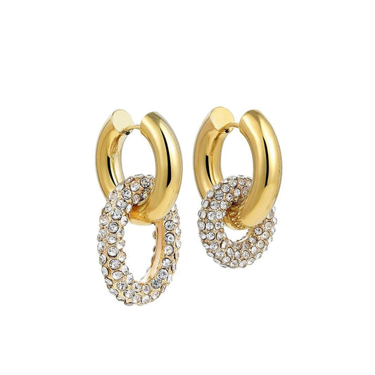 Dual Diamond Circle Huggie Earrings