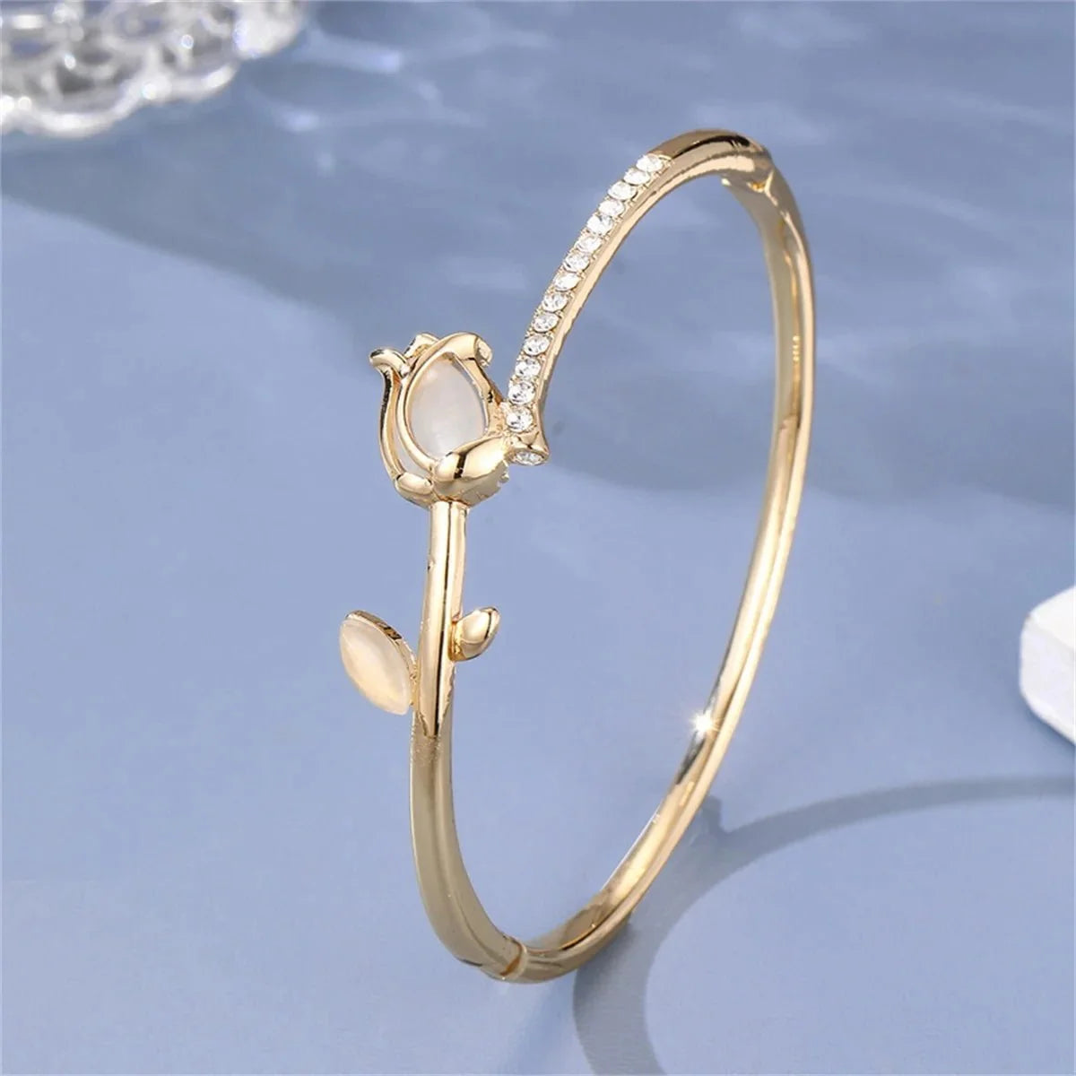 Elegant Tulip Opal Diamond Accented Bracelet