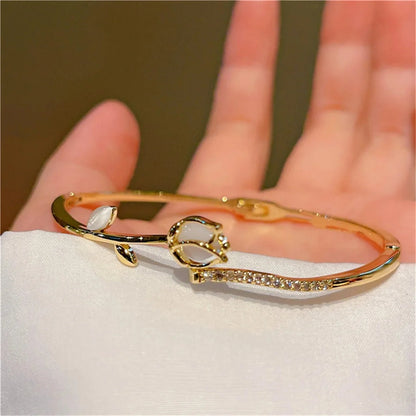 Elegant Tulip Opal Diamond Accented Bracelet