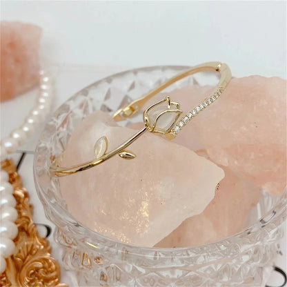 Elegant Tulip Opal Diamond Accented Bracelet