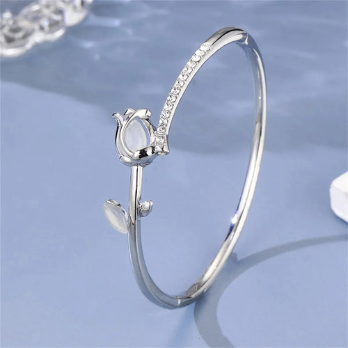 Elegant Tulip Opal Diamond Accented Bracelet