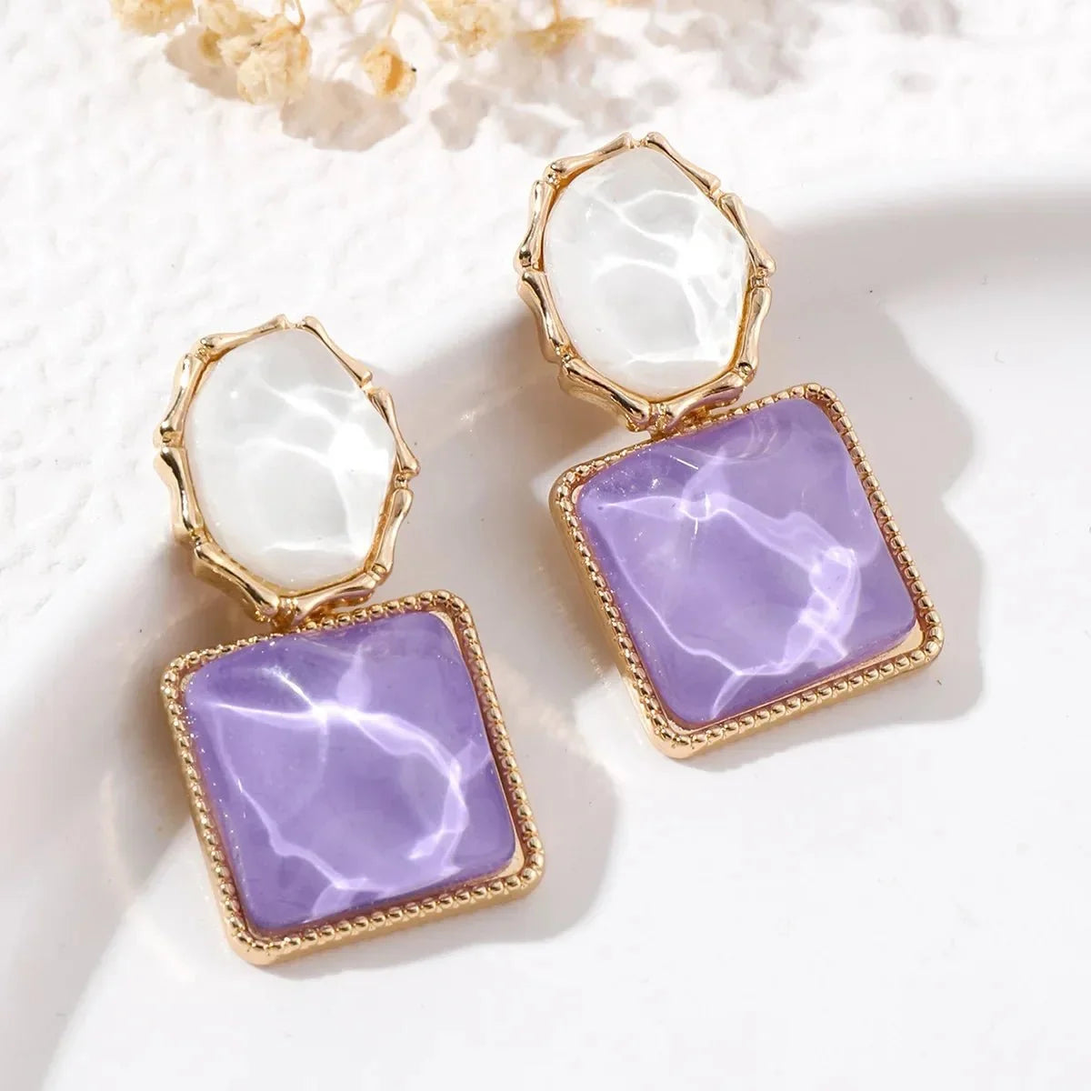 Enamel Geometric Oval Square Earrings