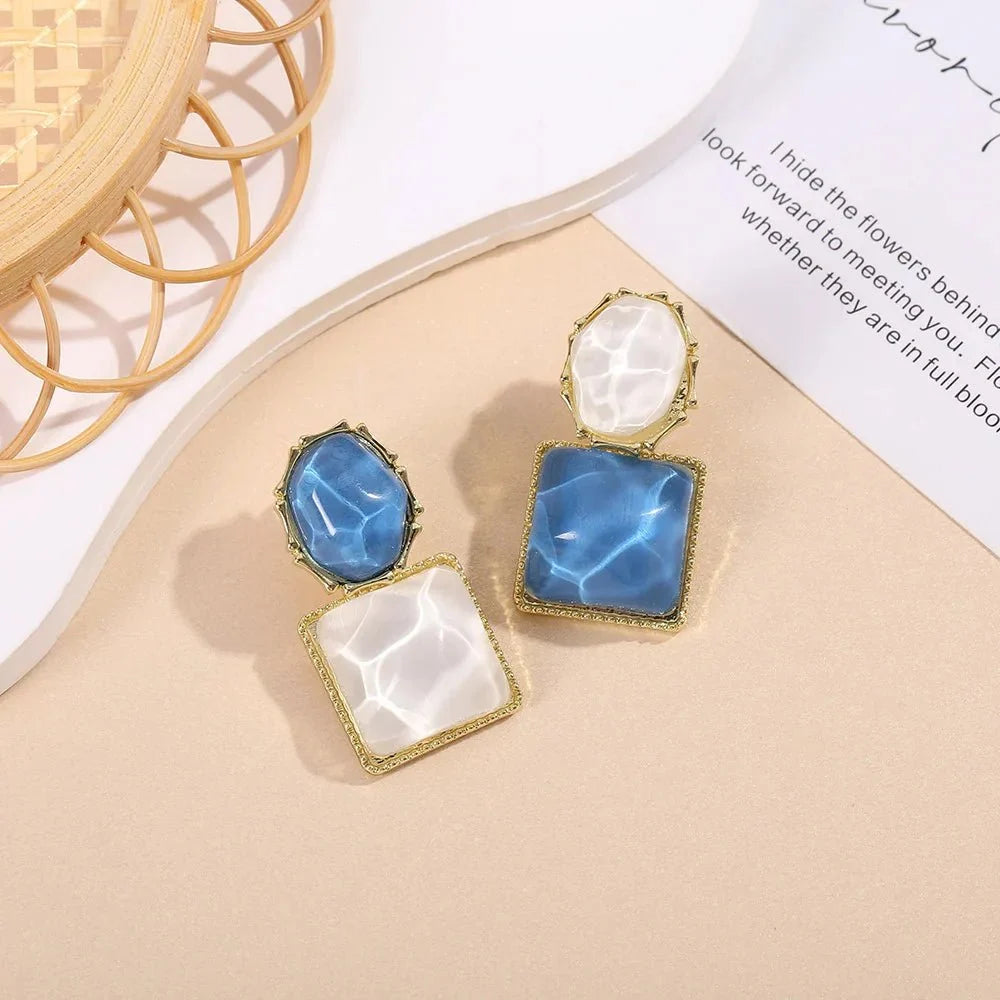 Enamel Geometric Oval Square Earrings