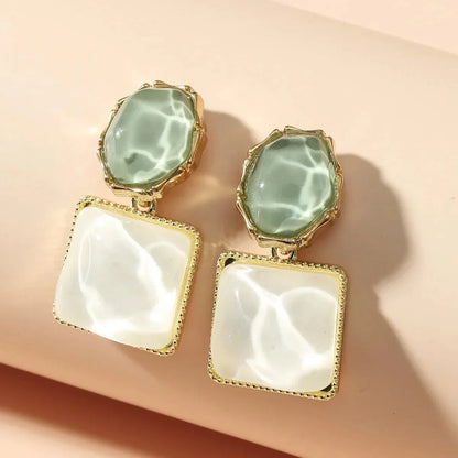 Enamel Geometric Oval Square Earrings