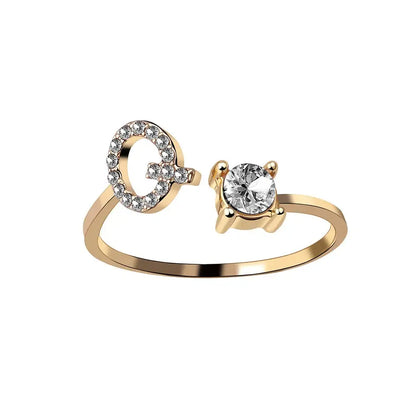 Adjustable Dainty Diamond Letter Initial Ring