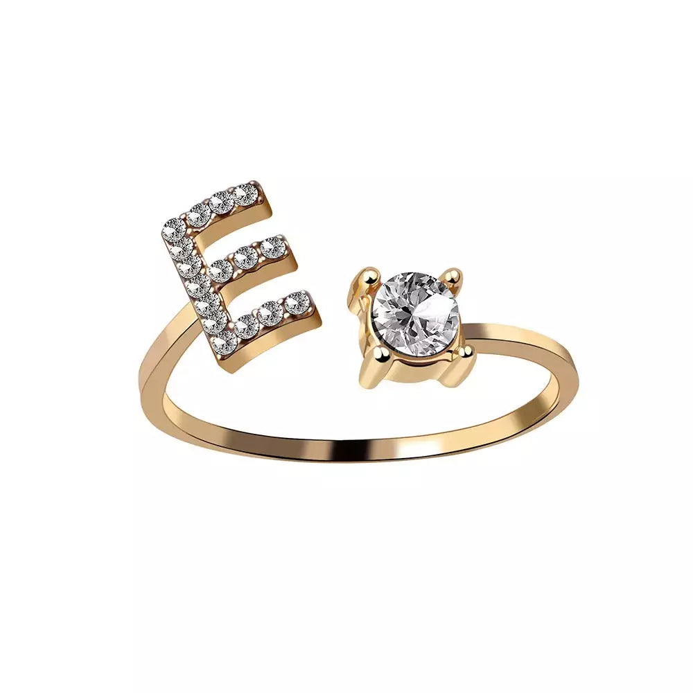 Adjustable Dainty Diamond Letter Initial Ring