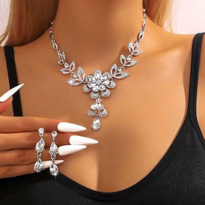 Floral Diamond Necklace and Earring Set