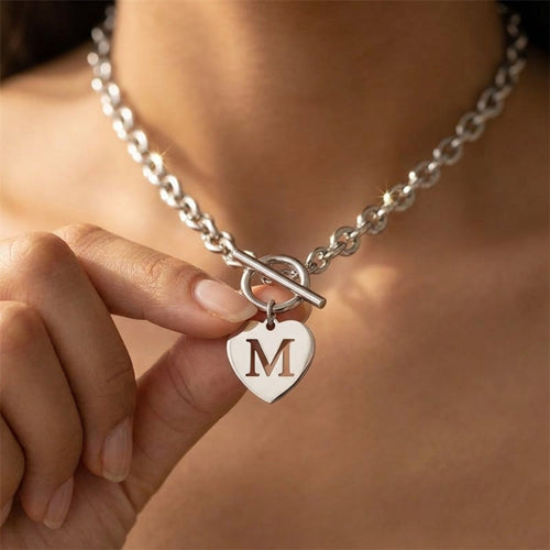 Paperclip Heart Letter Initial Choker Necklace