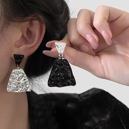 Geometric Textured Black and White Earrings