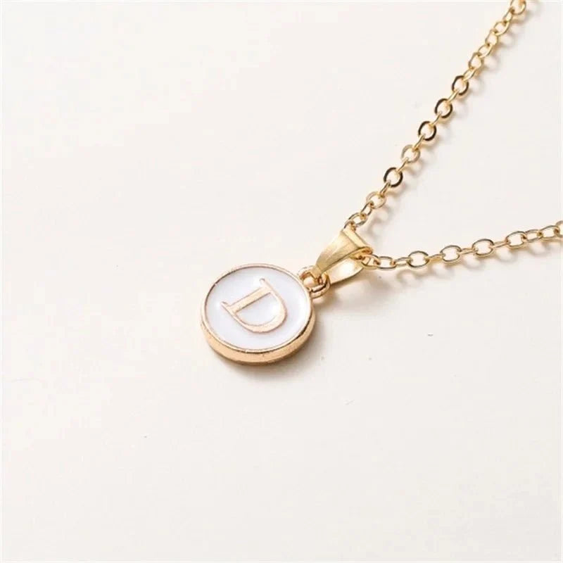 Gold Accented Circle Letter Initial Necklace